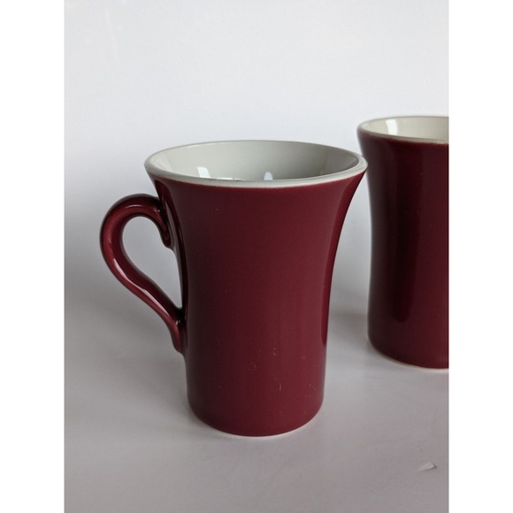 Vintage HALL Pottery USA 343 Maroon Burgundy Restaurant Ware Mugs 4 1/4" Tall - Picture 3 of 11